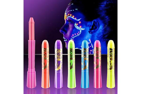 Face Paint Crayons Glow In The Dark Body Painting Kit Under UV and Black Light Makeup Non-Toxic for Halloween Masquerades Eas