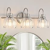 Bathroom Light Fixtures (3-Light, 20 Inch), Brushed Nickel Vanity Lights for Bathroom with Ribbed Clear Tulip Glass Shade, Vi