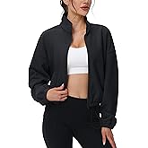 MAGCOMSEN Women's Cropped Fleece Jacket Full Zip Stand Collar Workout Short Sherpa Coat Winter Sweatshirt