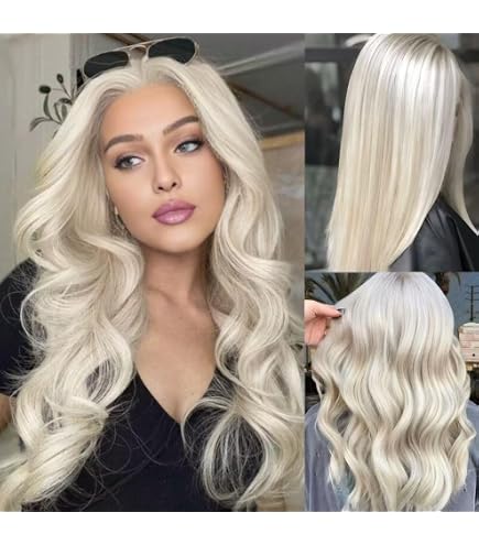 Amazon.com : Mscathy Platinum Blonde Wig Human Hair Straight  display picture 1