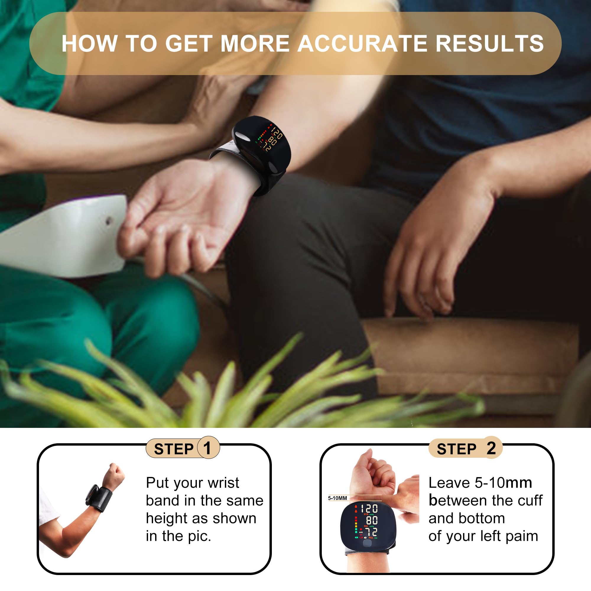 Rechargeable Wrist Blood Pressure Monitor with Voice Broadcast, Dual User Blood Pressure Cuff Wrist with USB-C Charging Cable, 2X 99 Memories & Carry Case