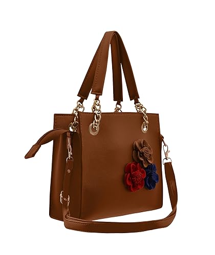 TAP FASHION Fancy Stylish PU Synthetic Womens Handbag with 3D Rose Flower for Ladies and Girls