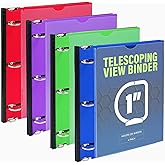 WOT I 1 Inch Telescoping 3 Ring Binder 4 Pack, Expandable Flexible Binder with Customizable Front Cover & Clear Catalog Pocket, Holds 225 Sheets, Assorted Colors, School Office Supplies