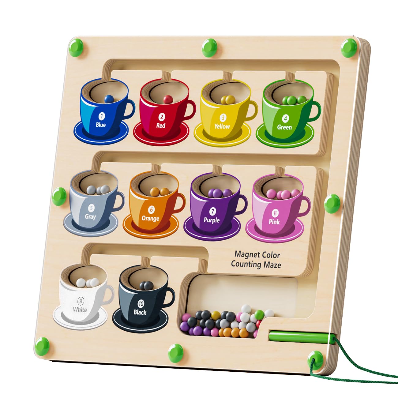 Magnetic Color and Number Maze Montessori Toys for 3+ Year Old Wooden Learning Puzzle Board for Counting and Matching Toddler Fine Motor Skills Toys
