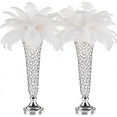 Crystal Trumpet Flower Vases for Table Centerpieces: 20inch Metal Crystal Vases for Wedding Decor, Floral Centerpieces for Pa