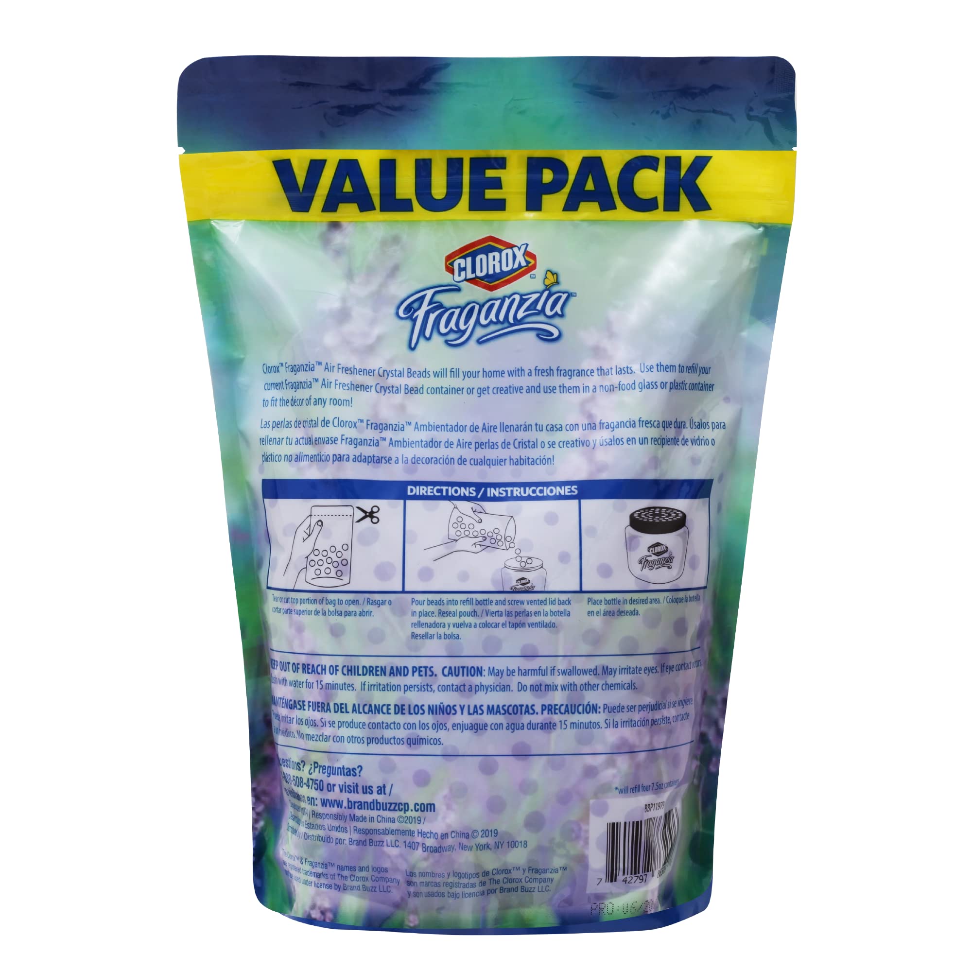 Clorox - BB11979 Fraganzia Air Freshener Crystal Beads Refill Pouch in Lavender with Eucalyptus | Long Lasting Fragrance Value Pack, 30 Ounces Value Pack Air Freshener Refills