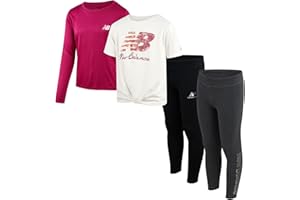 New Balance Active Girls Legging Set - 4 Piece Athletic Short Sleeve Shirt, Long Sleeve Shirt & Activewear Girls Leggings Set