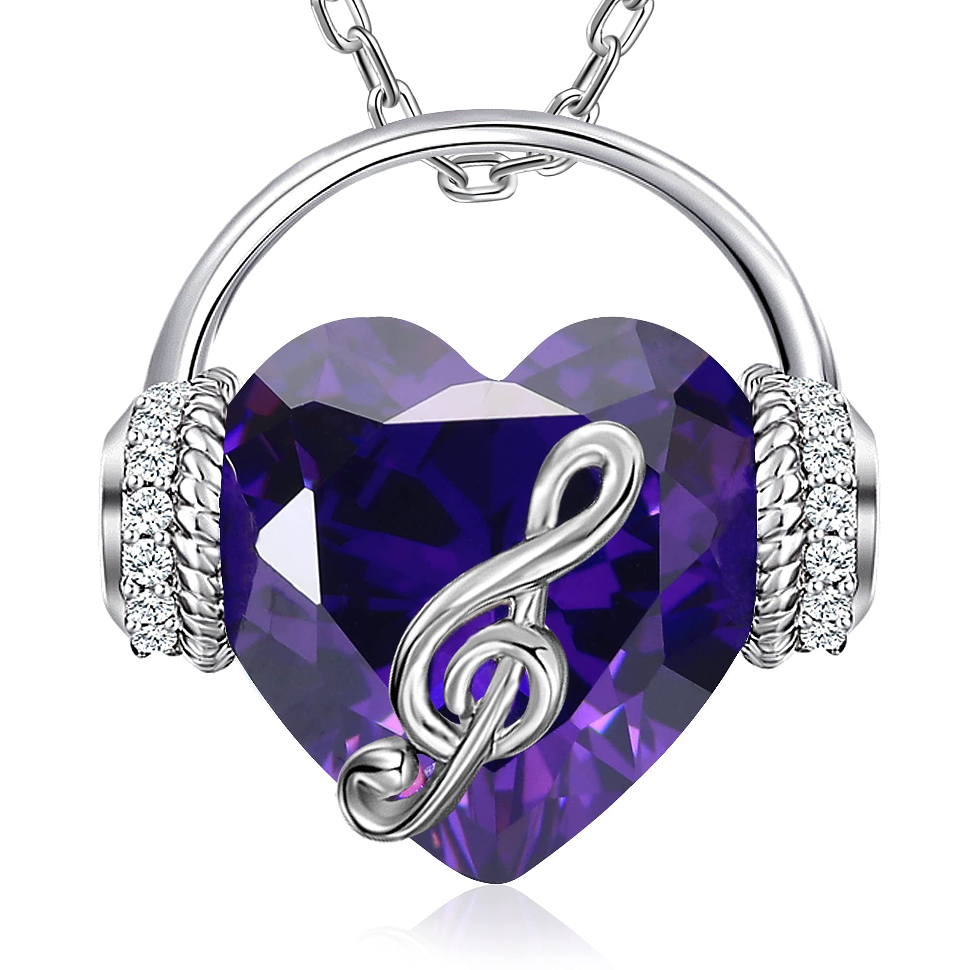 GELVTIC Love Heart Necklaces for Women Birthstone Crystal Pendant Silver Necklace Music Note CZ Jewelry Gift Christmas Valentine Anniversary Birthday for Wife Girls Mother