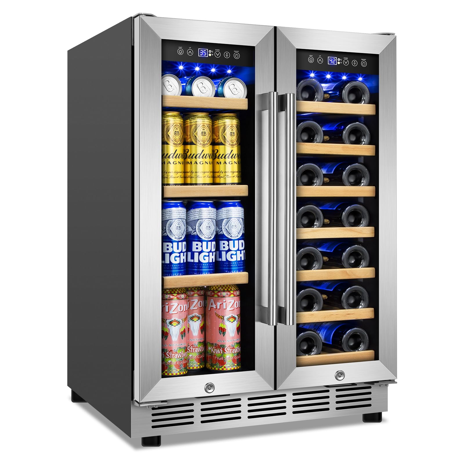 Photo 1 of Wine and Beverage Refrigerator, 24 Inch Beverage Cooler Dual Zone with Glass Door, Built-in/Freestanding Beverage Fridge with Upgraded 20 Bottles and 60 Cans Large Capacity