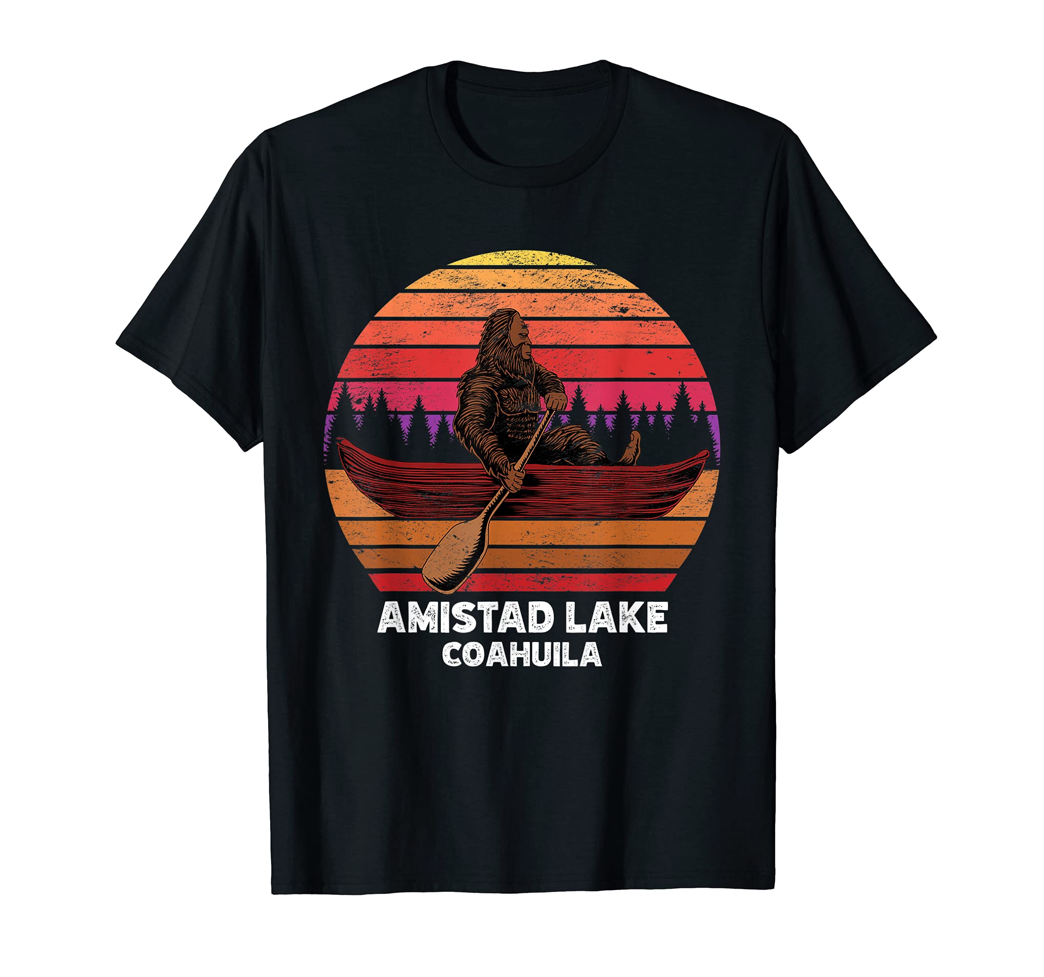 Bigfoot fishing lake canoeing Amistad Lake T-Shirt