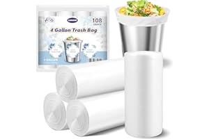 LEAGIM Small Trash Bags 4 Gallon - 108 Count Leakage-Proof 4 Gallon Trash Bag, Small Garbage Bags for Office Bedroom Bathroom Mini Trash Bags, Unscented White 15L Small Trash Can Liners