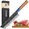 Kuwata Nakiri Chef Knife, 7Inch Damascus Kitchen Knife, Professional Japanese VG-10 High Carbon Stainless Steel Vegetable Cooking Knife - G10 Ergonomic Handle with Gift Box