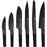 linoroso Kitchen Knife Set, 6 Pieces Knives Set with Healthy Anti-Rust Black Coating, Dishwasher Safe Professional Chef Knife Set with Gift Box, Saklei Series