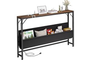 Asgolion 47.2'' Skinny Console Table with Charging Station and Storage, Narrow Sofa Table with Power Outlets and USB Ports, Behind Couch Table, for Living Room, Foyer, Entryway, Hallway, Rustic Brown