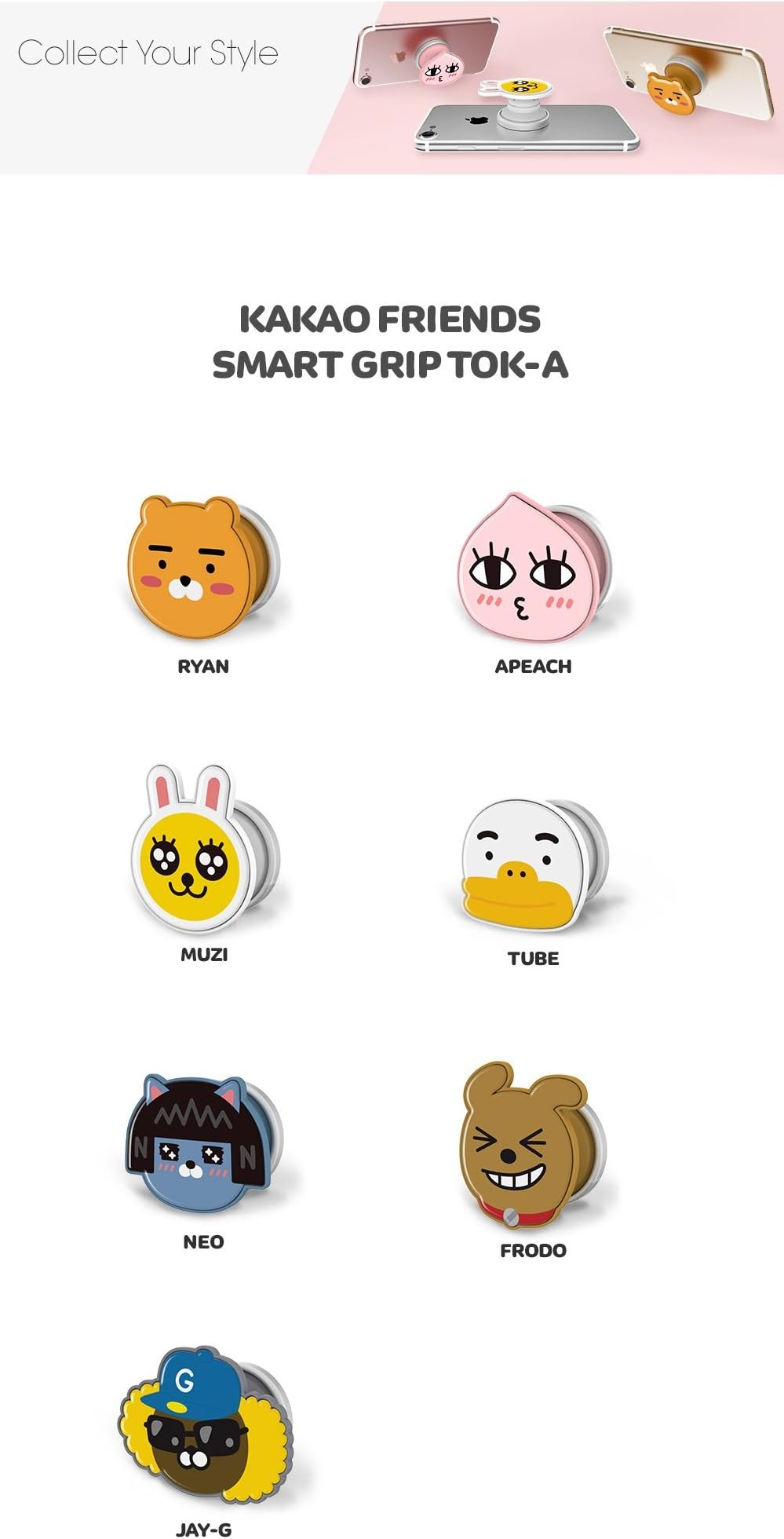 Kakao Friends Smart Phone Smart Snap Grip Tok Ring Biner (Face Type) (Frodo)