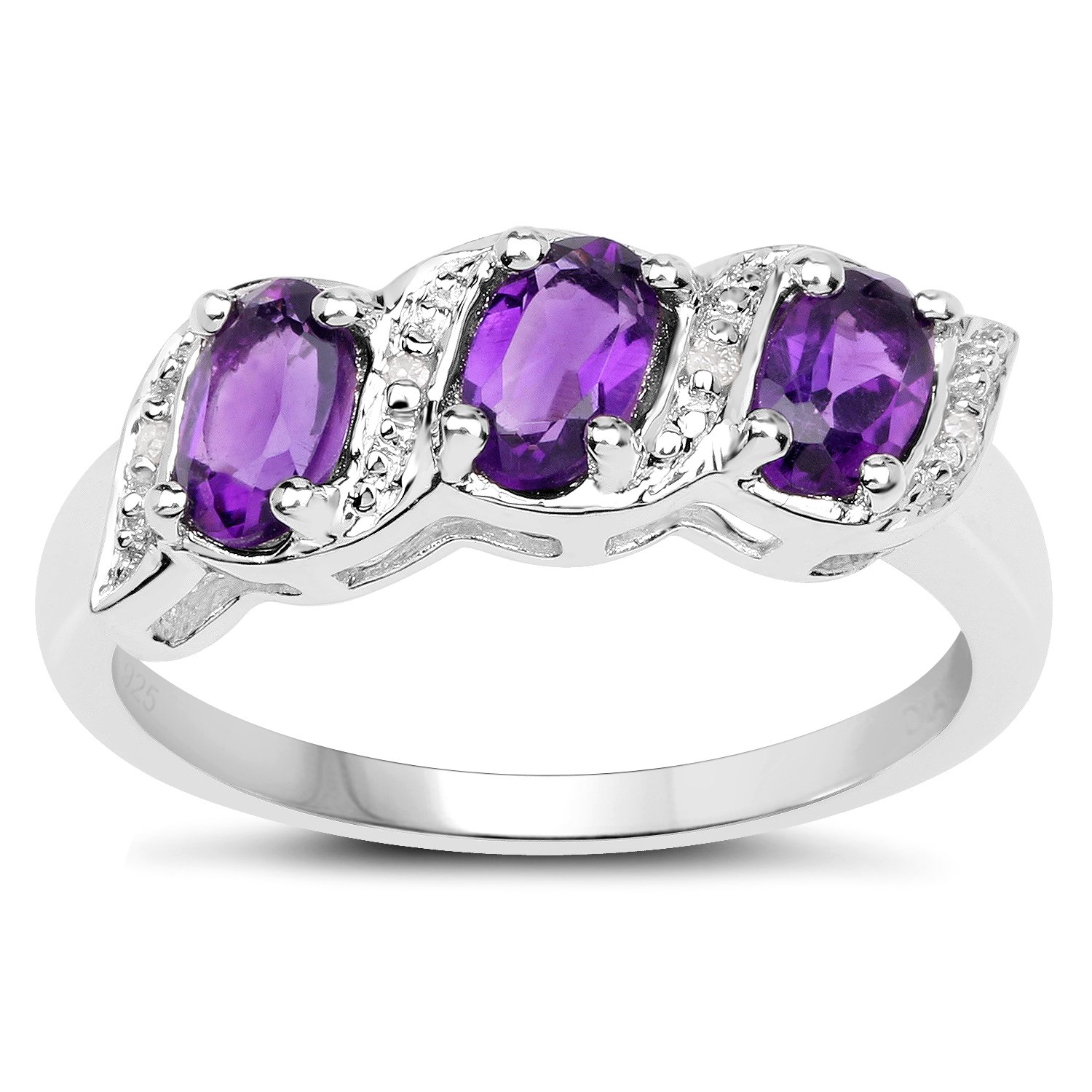 The Diamond & Wedding Ring Bargain CentreThe Diamond Ring Collection: Sterling Silver Genuine Amethyst & Diamond Eternity Engagement Ring, Size J,K,L,M,N,O,P,Q,R,S,T,U,V,W,X