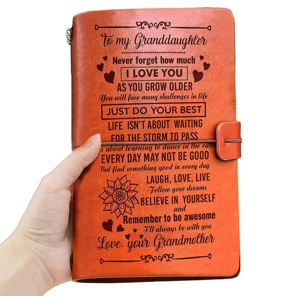 Leather Journal, to Granddaughter Travel Journals Birthday Christmas Gifts, Personalised Diary Notebook for Girls, Leather Bound Journals Notebook with 120 Page Lined Pages for Granddaughter Birthday
