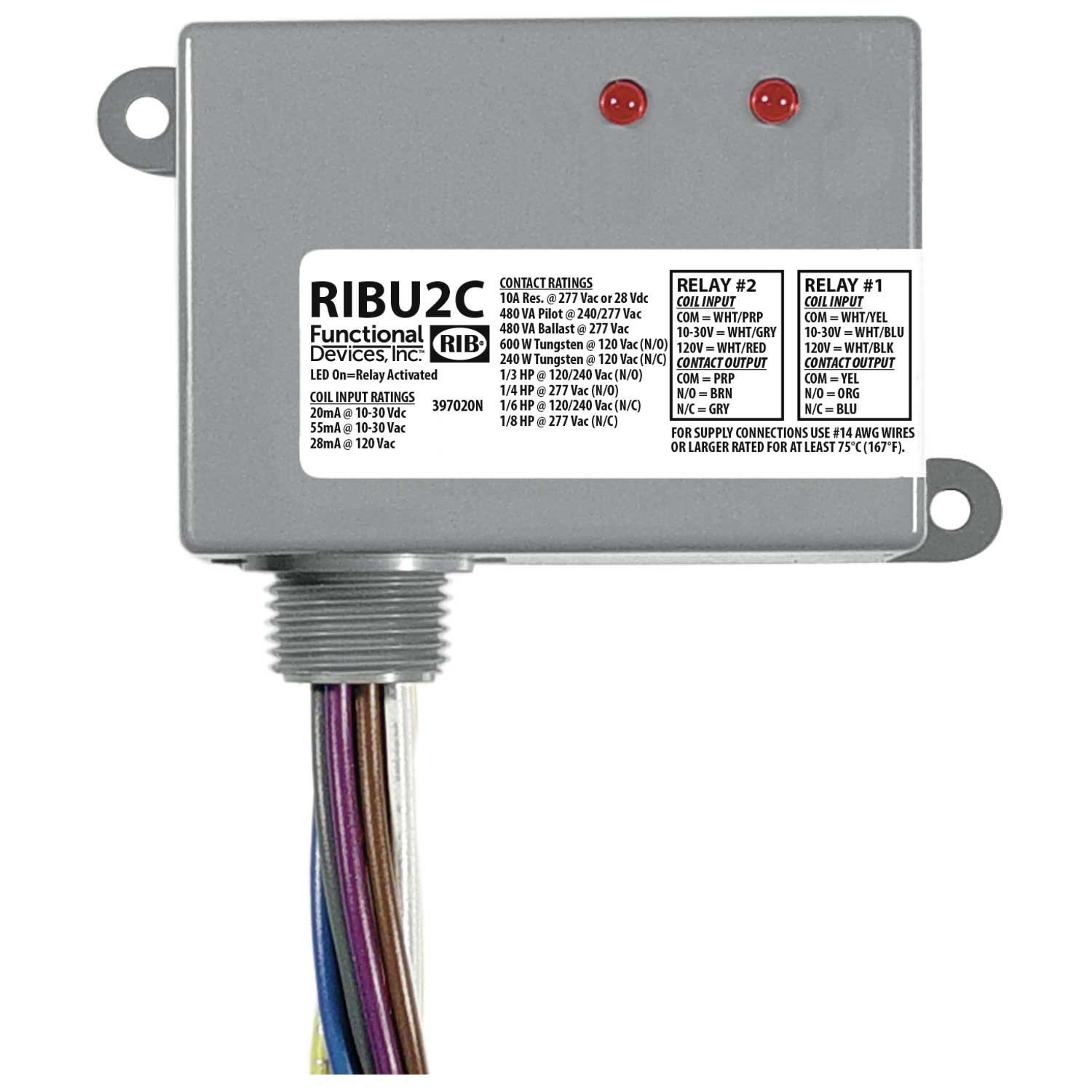 Functional Devices Ribu2c Pilot Relays 10 Amp 2 Spdt 10 30 Vac Dc 120 Vac Coil Nema 1 Housing