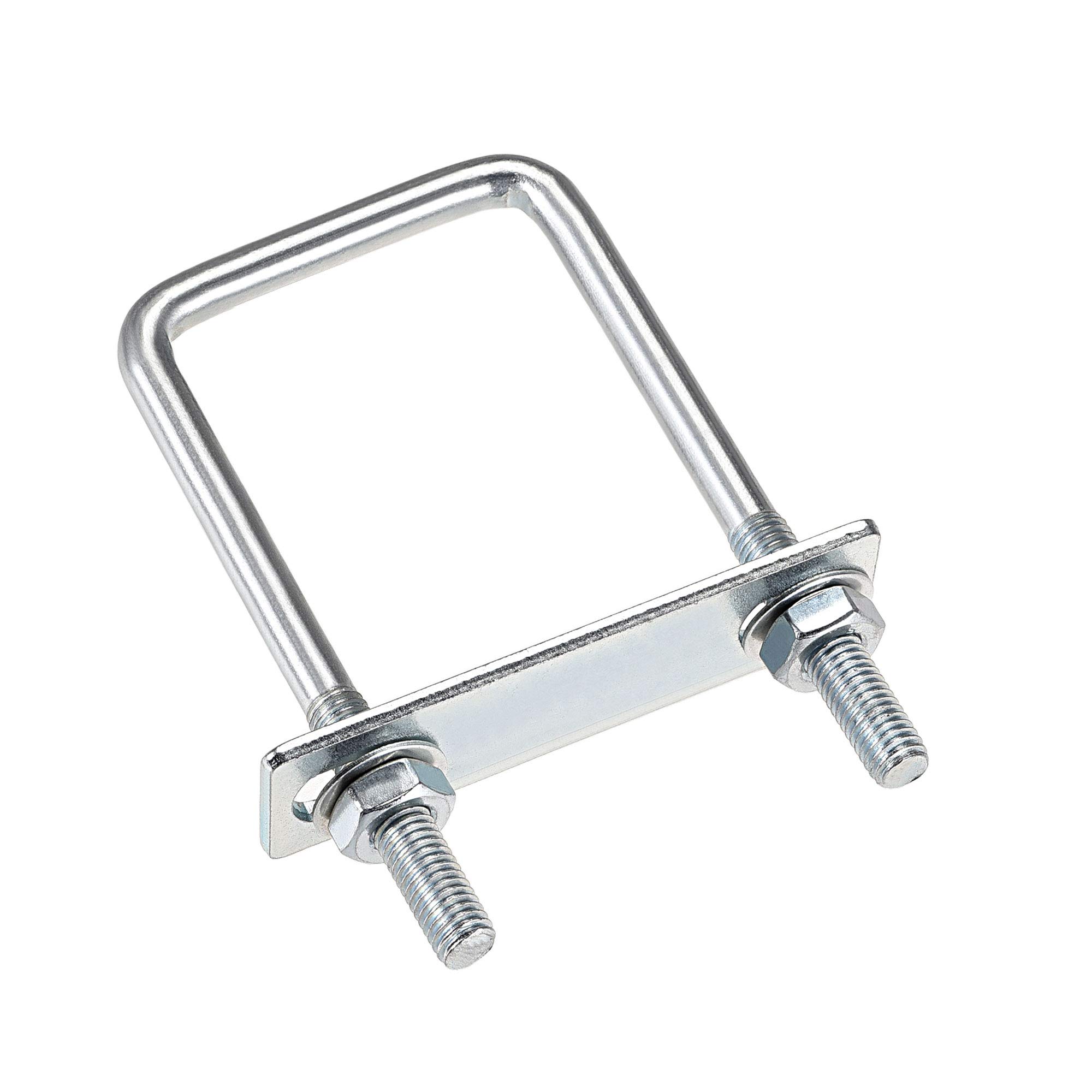 sourcing map Square U-Bolts 2-3/8"(60mm) Inner Width Carbon Steel M8 with Nuts, Frame Plate, Round Washers 4 Set