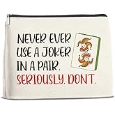 Funny Mahjong Joker Gifts Makeup Bag for Women, Birthday Gifts for Mahjong Game Players Friends Besties Never Ever Use a Joker in a Pair Cosmetic Bag Travel Toiletry Pouch for Purse