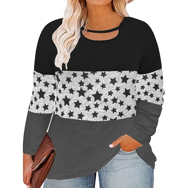 Carcos Plus Size Women's Long Sleeve Tunic Top - Leopard/Flower/Camo Print, Fall T-Shirt XL-5XL