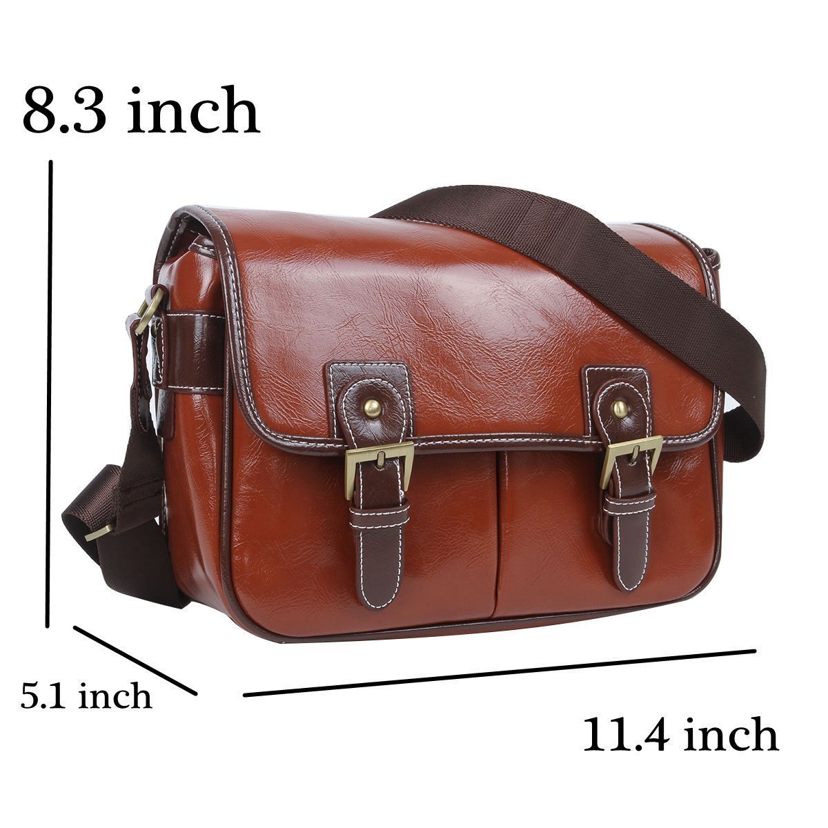 Beaspire Camára Bolsa Bandolera Impermeable de Cuero Sintético Mensajero Funda Protector para 1 DSLR Cámara con 2 Lentes para Canon Sony Nikon Olympus de Viajes (Marrón Oscuro)