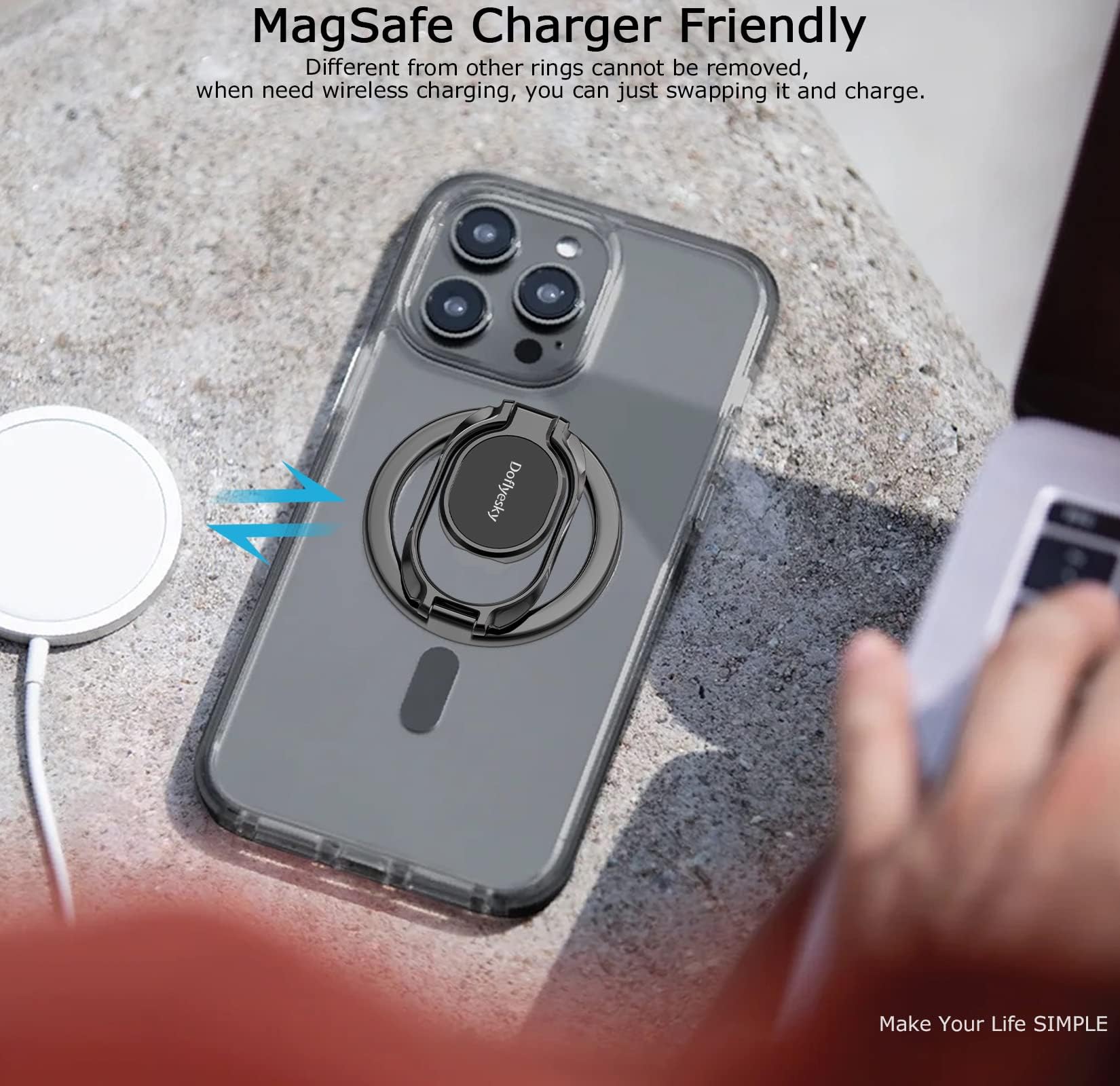 Magnetic Phone Ring Holder with Magsafe, Double Adjustable Gym Finger Ring Grip, Removable Phone Grip, for iPhone, iPad and Smartphones, Compatible with Magnetic Car Mount (Colorful)