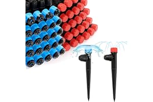 RedChili 50 Pieces Drip Emitters for 1/4" Drip Irrigation Tubing, 25 Pcs Vortex Emitters and 25 Pcs Stream Emitters Adjustable 360 Degree Full Circle Drip Emitters with Stake