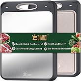 GUANCI Cutting Board for Kitchen Double Sided 304 Stainless Steel Chopping Board Food-Grade Stainless Steel and Wheat Straw PP Samll Size 14’’×9.6’’ Easy to Clean