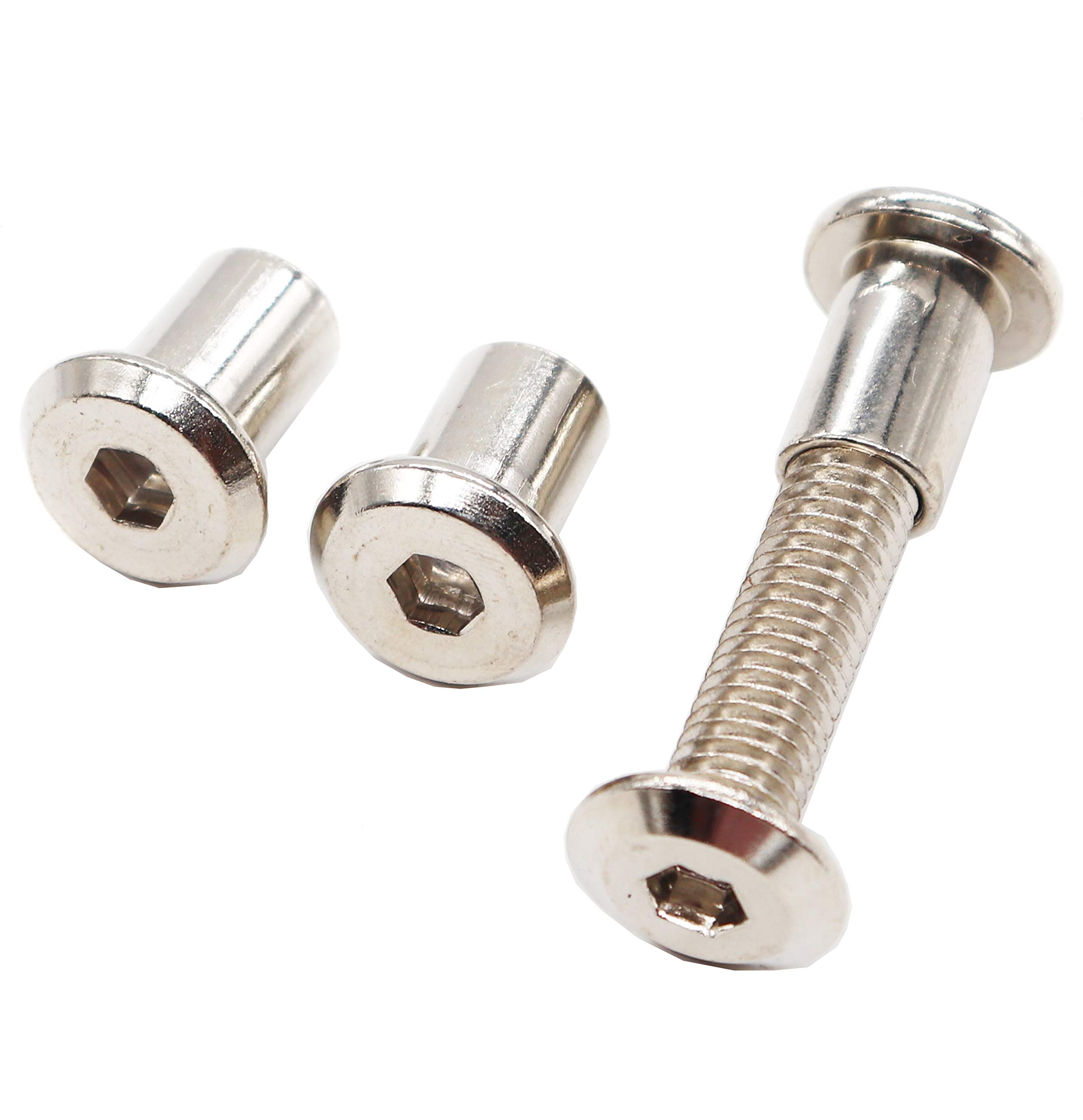 binifiMux 10-Set M8x30mm Rivet Countersunk Hex Socket Cap Bolts and Hex Head Barrel Nuts for Furnitures Cribs Chairs, Nickel Plated