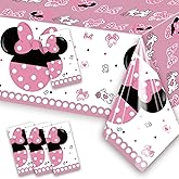 XXDecor 4 Pcs Pink Cartoon Table Cloths - Happy Birthday Disposable Plastic Rectangular Tablecovers for Baby Shower Girls 1st 2nd 3rd 4th 5th 6th Birthday Party Supplies Decorations 51.2" x 86.6"