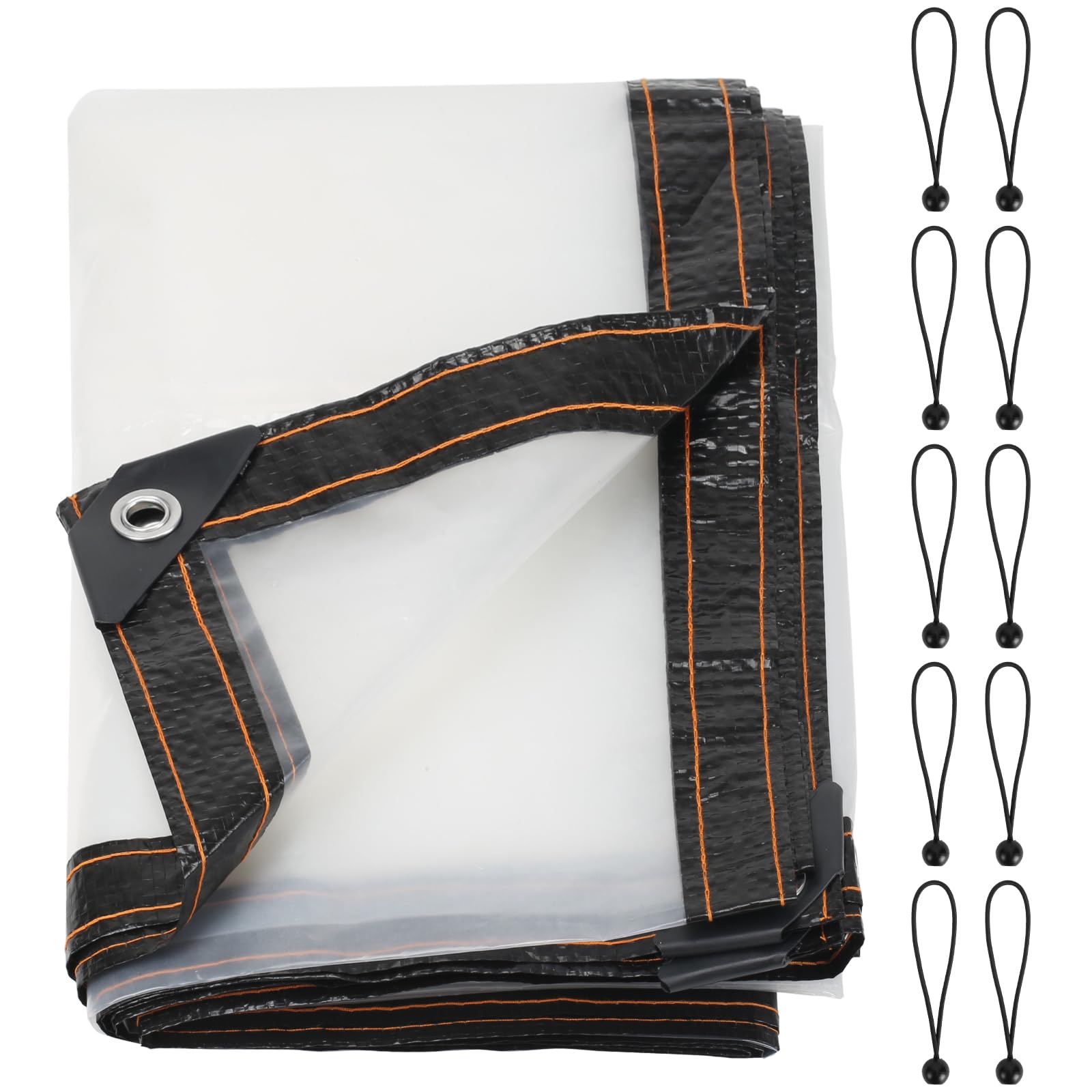 Luabue 2M X 3M Clear Tarpaulin Waterproof Heavy Duty Transparent Tarpaulin Sheet with Eyelets Plastic Tarp Cover with 10Pcs Bungees Ball Cord for Greenhouse Garden (with Bungees, 2M X 3M)