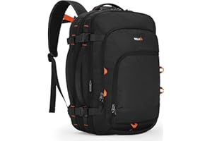 Tolaccea Travel Backpack, TSA Friendly Flight Approved Carry-on Luggage Water-resistant Business Rucksack, Durable Large Computer Bag Daypack Fits 15.6 Inch Laptop, 35-45L Expandable - Black