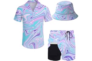 Wdpsuxin Mens 2 Piece Tracksuit Hawaiian Button Down Shirt and Compression Liner Shorts Sets with Bucket Hats