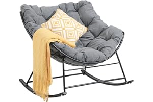 OC Orange-Casual Outdoor Rocking Chair, Patio Comfy Reading Chairs with Oversized Cushion, Indoor Rocker Egg Recliner Chair for Balcony Front Porch Garden Living Room, Grey