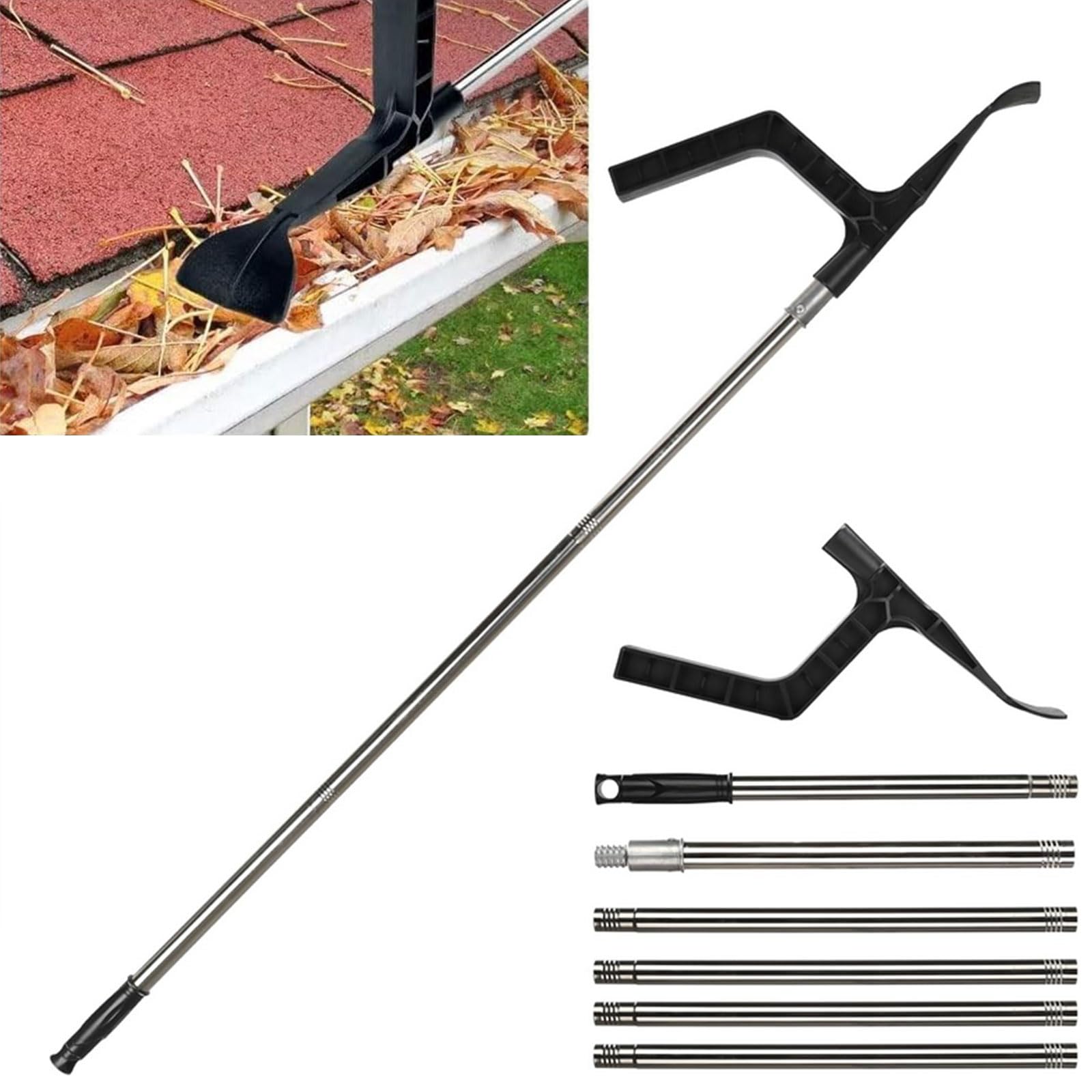 BDHI 2-in-1 Gutter Cleaning Tools Telescopic Gutter Cleaner Portable Cleaning Scraper Tool for Cleaning Leaves and Debris (Y294-1)