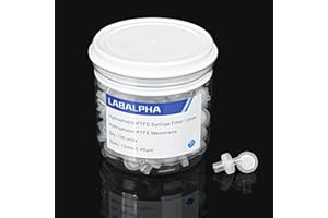 LABALPHA Syringe Filters PTFE 100 Pack Lab Filters Pore Size Hydrophobic Filtration (13mm 0.45μm)