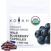 KOYAH - Organic Wild Blueberry Capsules – Freeze-Dried Whole Fruit – 600 mg (3,960 mg Fresh) – Lowbush Variety (Vaccinium angustifolium) - Cognitive Function & Antioxidant Support - 60 Capsules