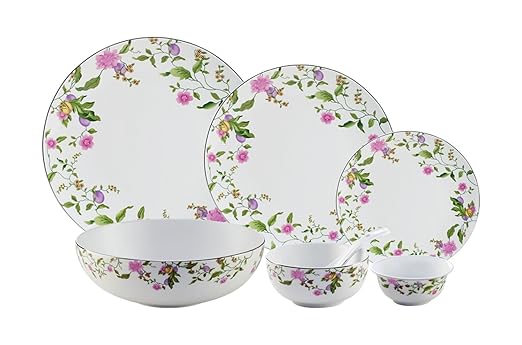 Hitkari Potteries Porcelain Dinnerware Set, 33-Pieces, White (16522)