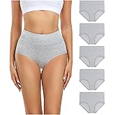 wirarpa Women's Underwear High Waisted Ladies Cotton Panties Soft Full Coverage Briefs 5 Pack Grey 4X-Large