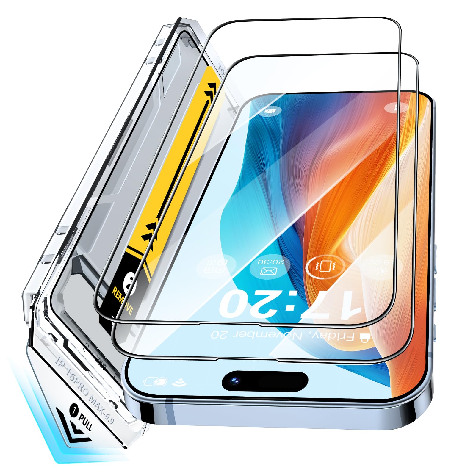 Photo 1 of BENTIACC 9H+ Tempered Glass Screen Protector for iPhone 16 Pro Max – 2 Pack, Ultra-Thin 0.33mm Full Coverage, Bubble-Free Installation, Auto-Dust Removal, Case-Friendly, Crystal Clear HD Protection