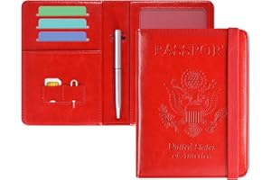DMLuna Passport Holder, Premium PU Leather Travel Passport Wallet RFID Blocking Passport Cover Case Travel Documents Organizer with Pen Holder, for Women and Men