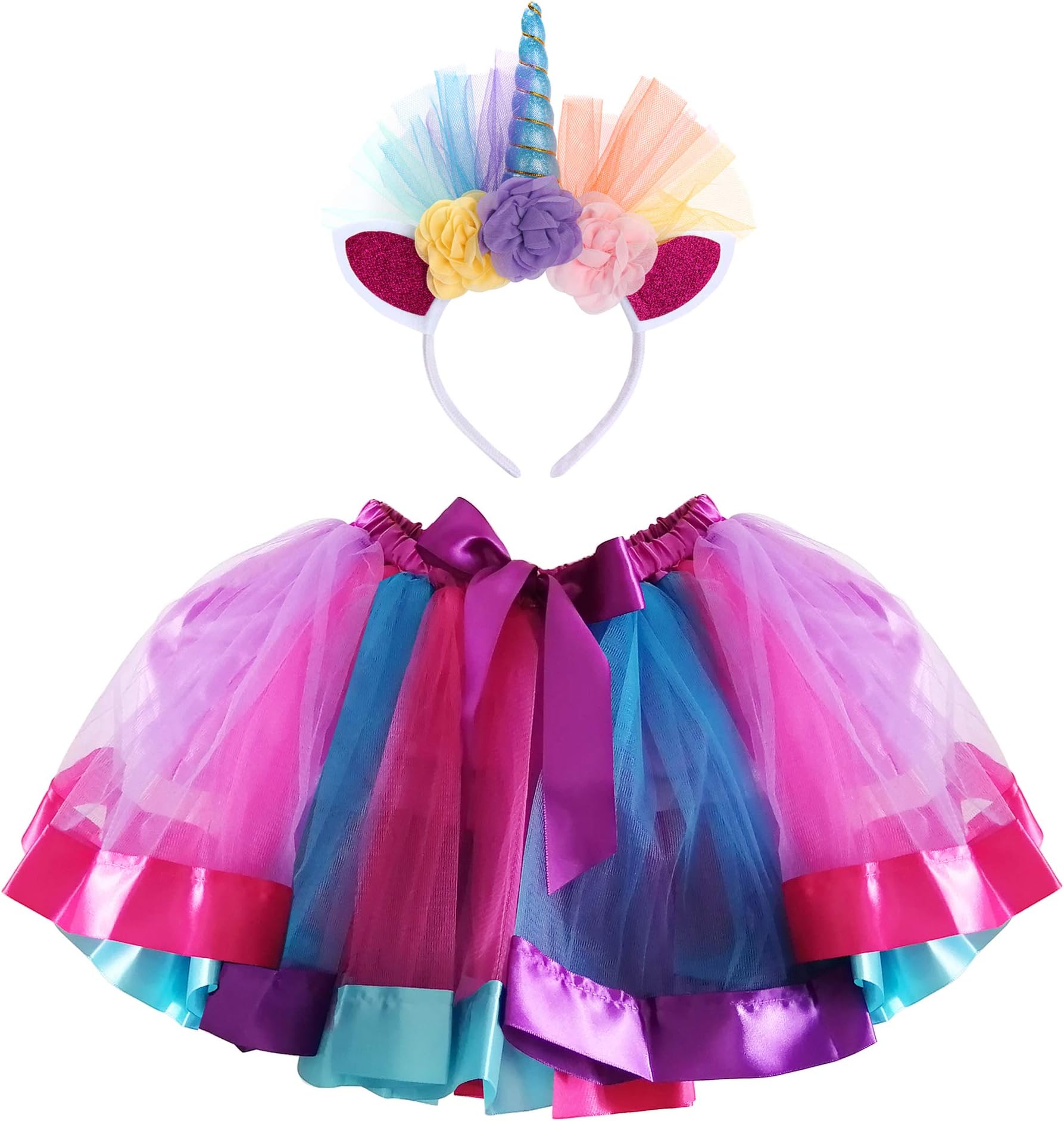 FUNNA Tutu for Toddler Girls Layered Ballet Skirts with Unicorn Costume Headband