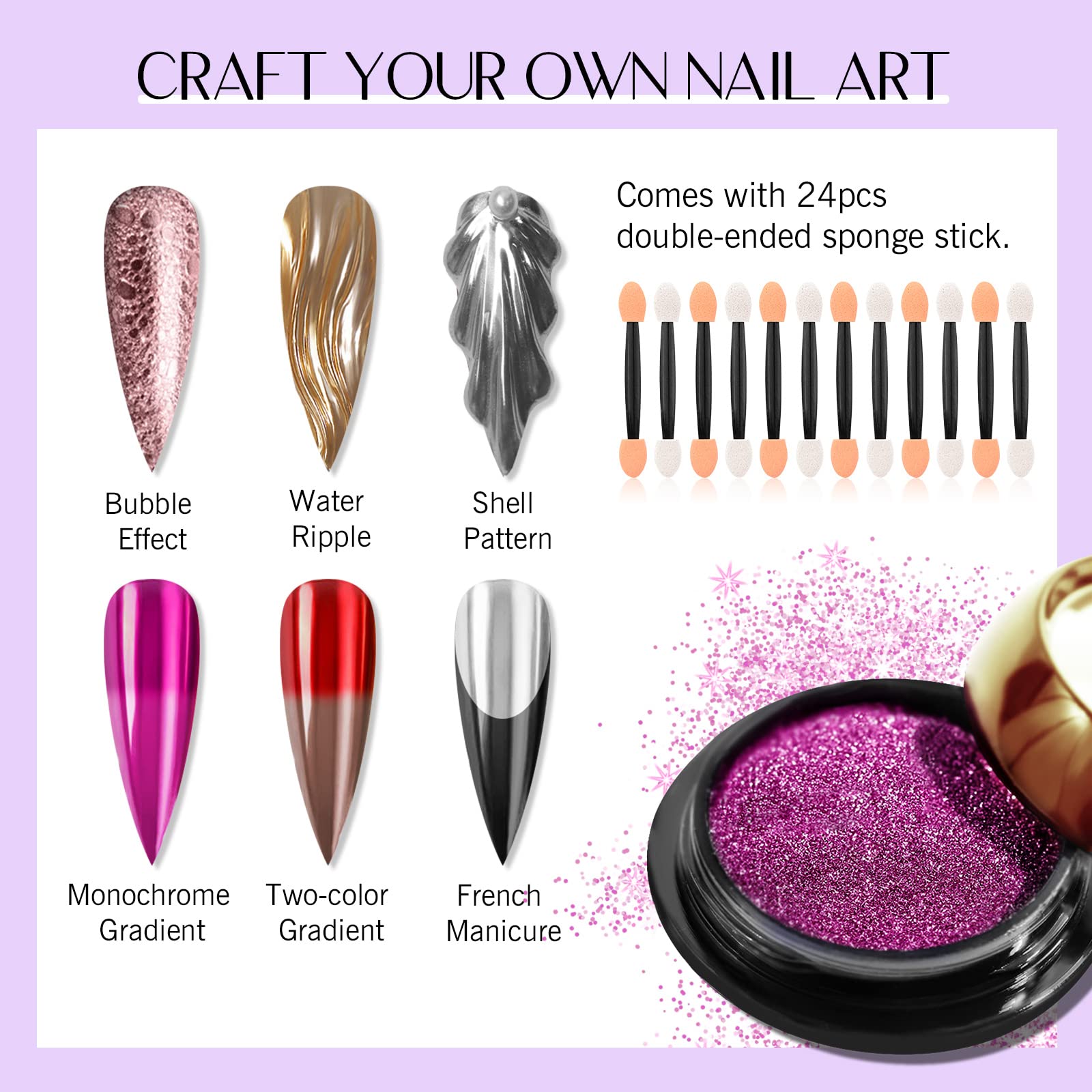 24Pcs Saviland Chrome Nail Powder Set - Metallic Mirror Effect Holographic Nail Powder Silver Red Green Gold Nail Chrome Powder for Nails Art Decoration - Image 3