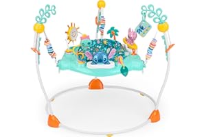 Bright Starts Disney Stitch Little Ohana Baby Activity Jumper with Interactive Toys, Lights & Music with Stitch, Angel & Scrump, 6-12 Months (Blue)