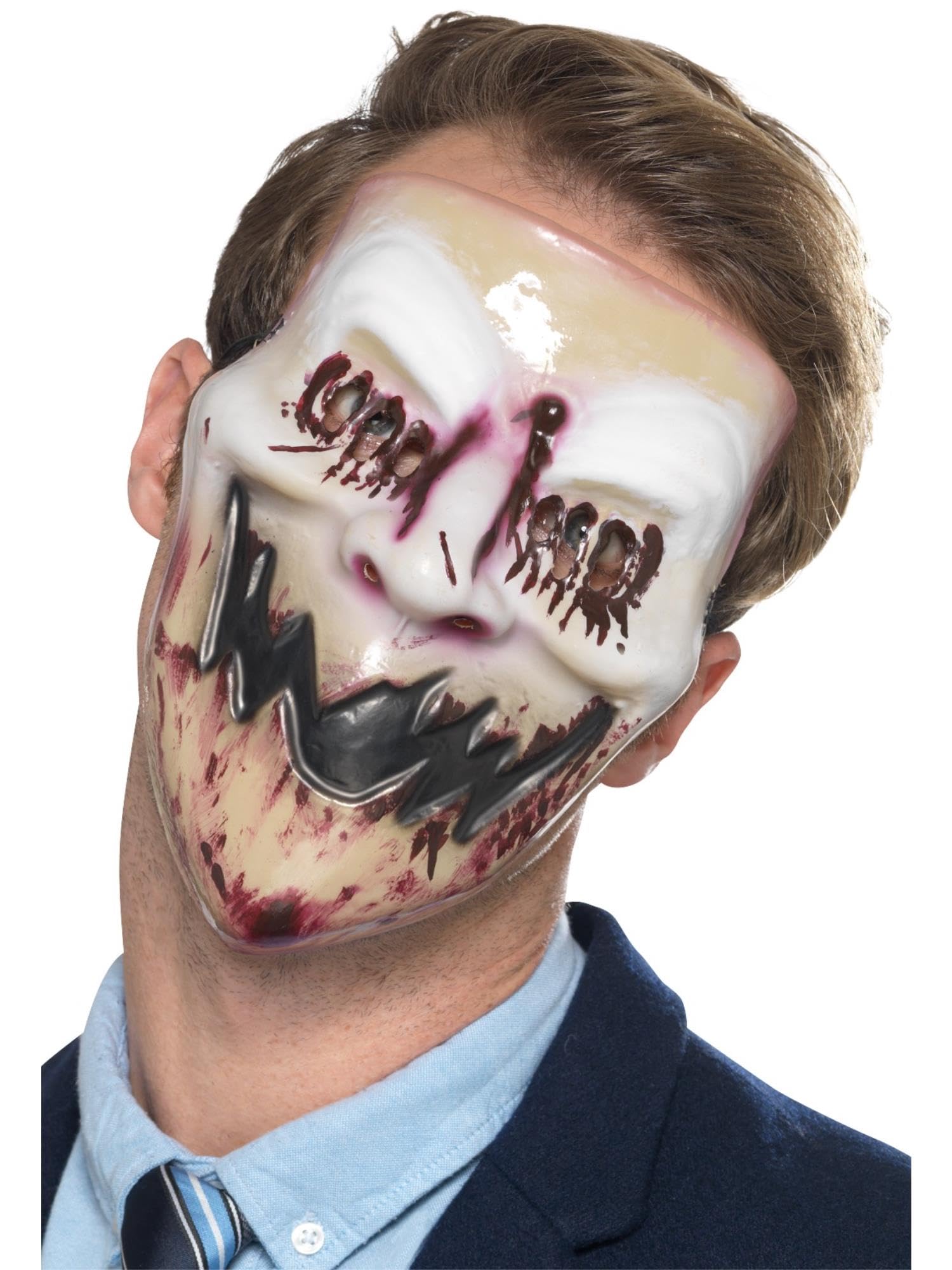 Smiffys Blood Smile Mask, White & Red, Halloween Fancy Dress Accessory, Serial Killer Dress Up Masks