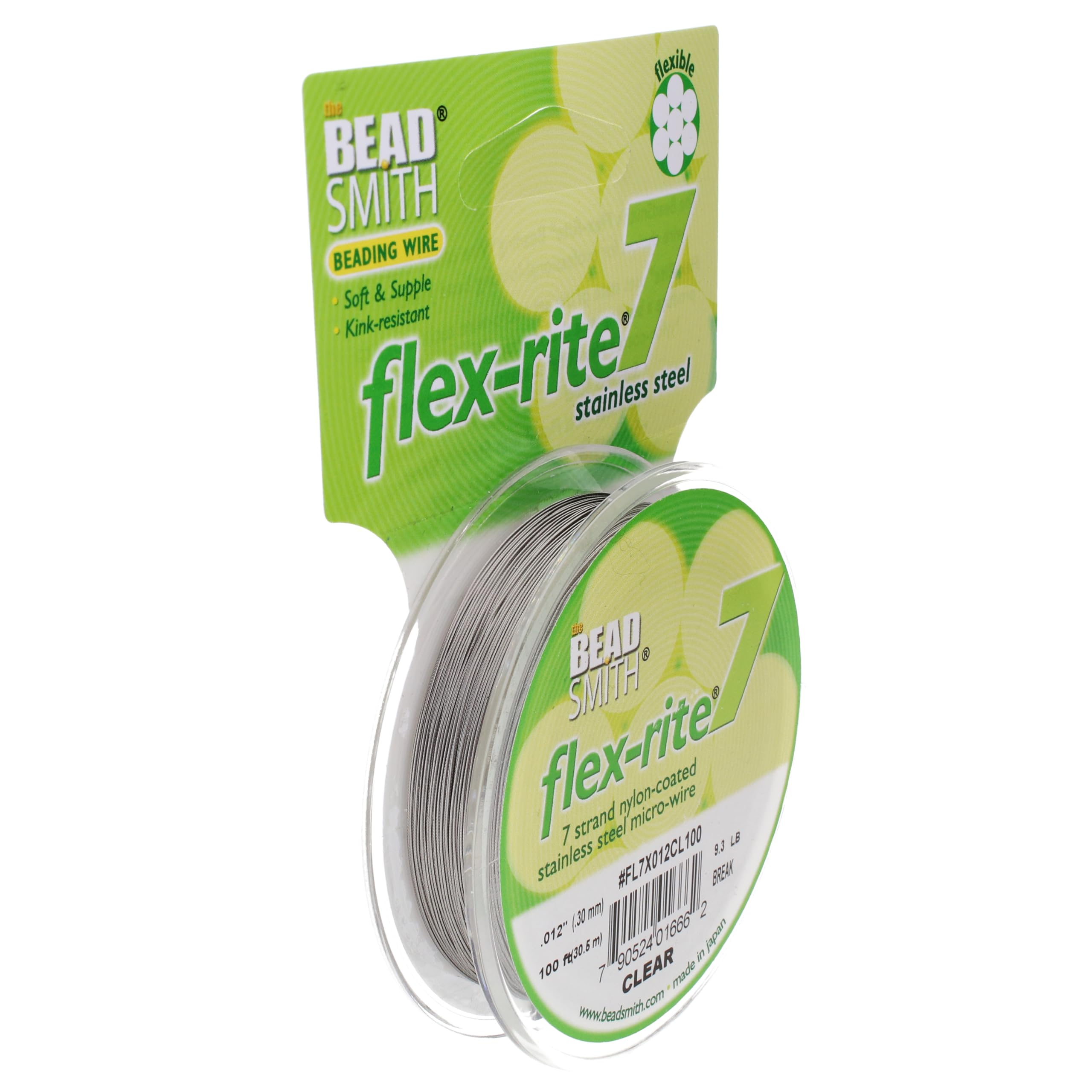 The Beadsmith Flex-Rite 7 Strand Nylon Coated, Stainless-Steel Beading Wire, Jewelry Making Supply (.012 Dia, Clear - 100 Ft) — image 1
