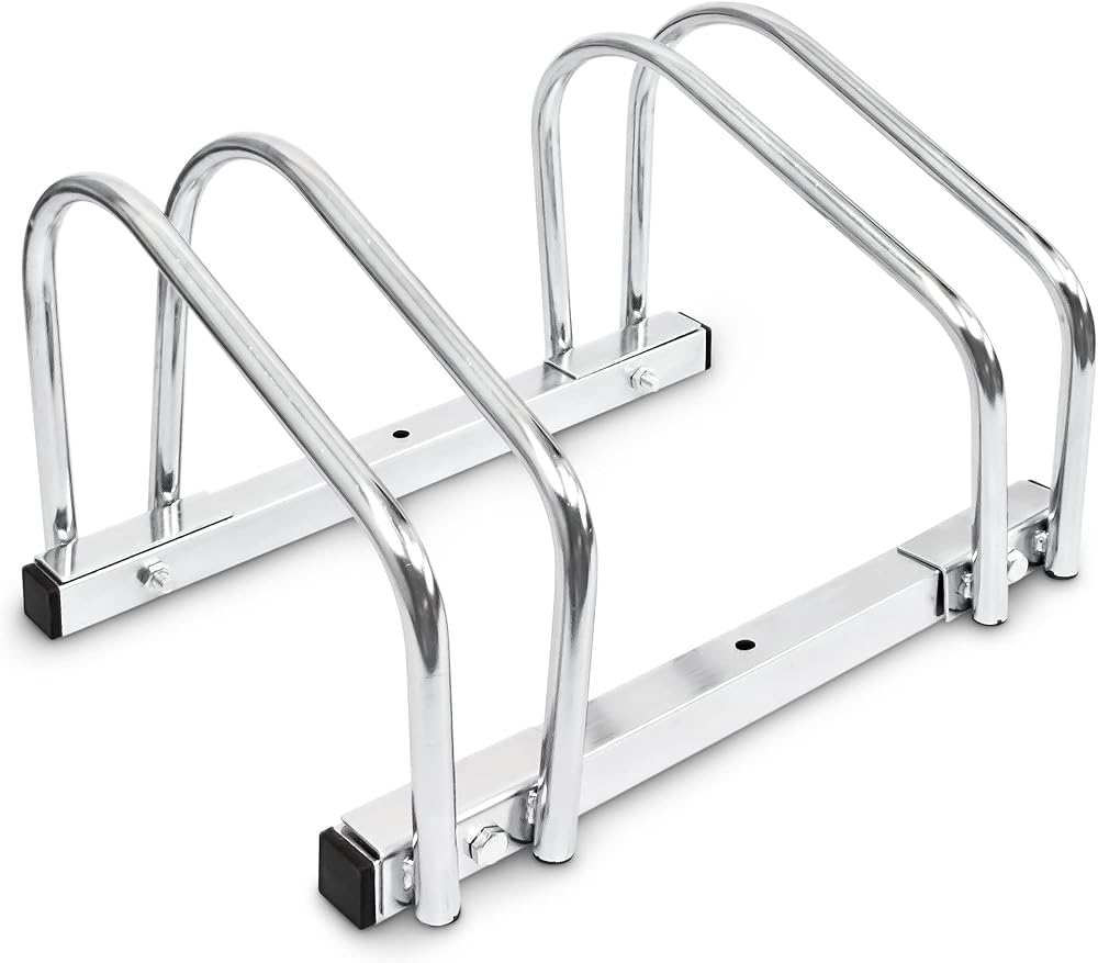 Relaxdays 2-Bike Stand Chromed Steel Floor Wall Mount Bike Rack Outdoor Silver