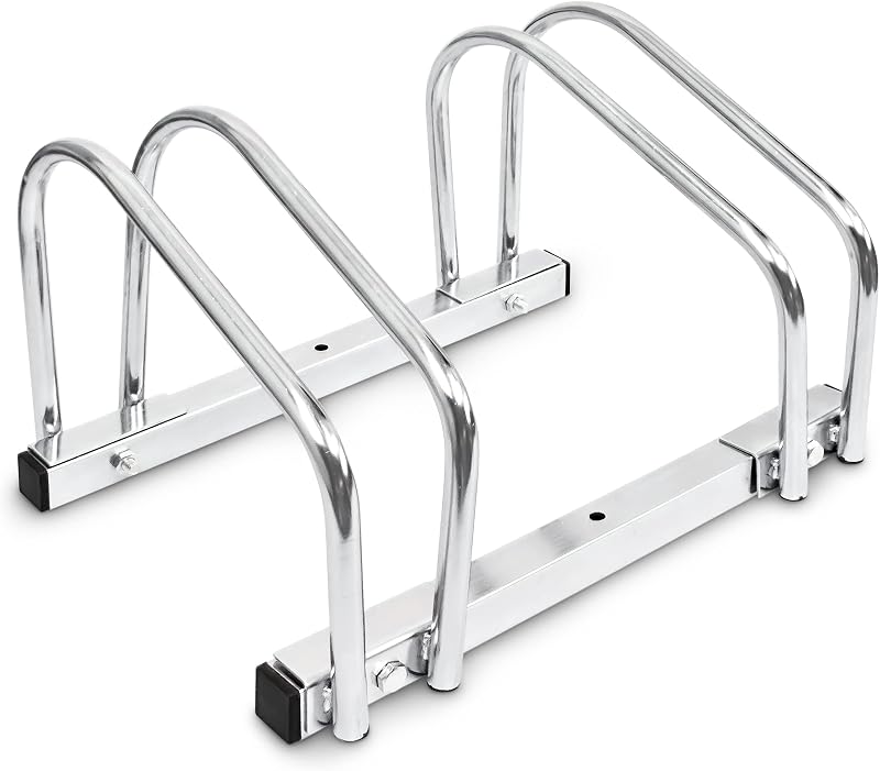 Relaxdays 2-Bike Stand Chromed Steel Floor Wall Mount Bike Rack Outdoor Silver