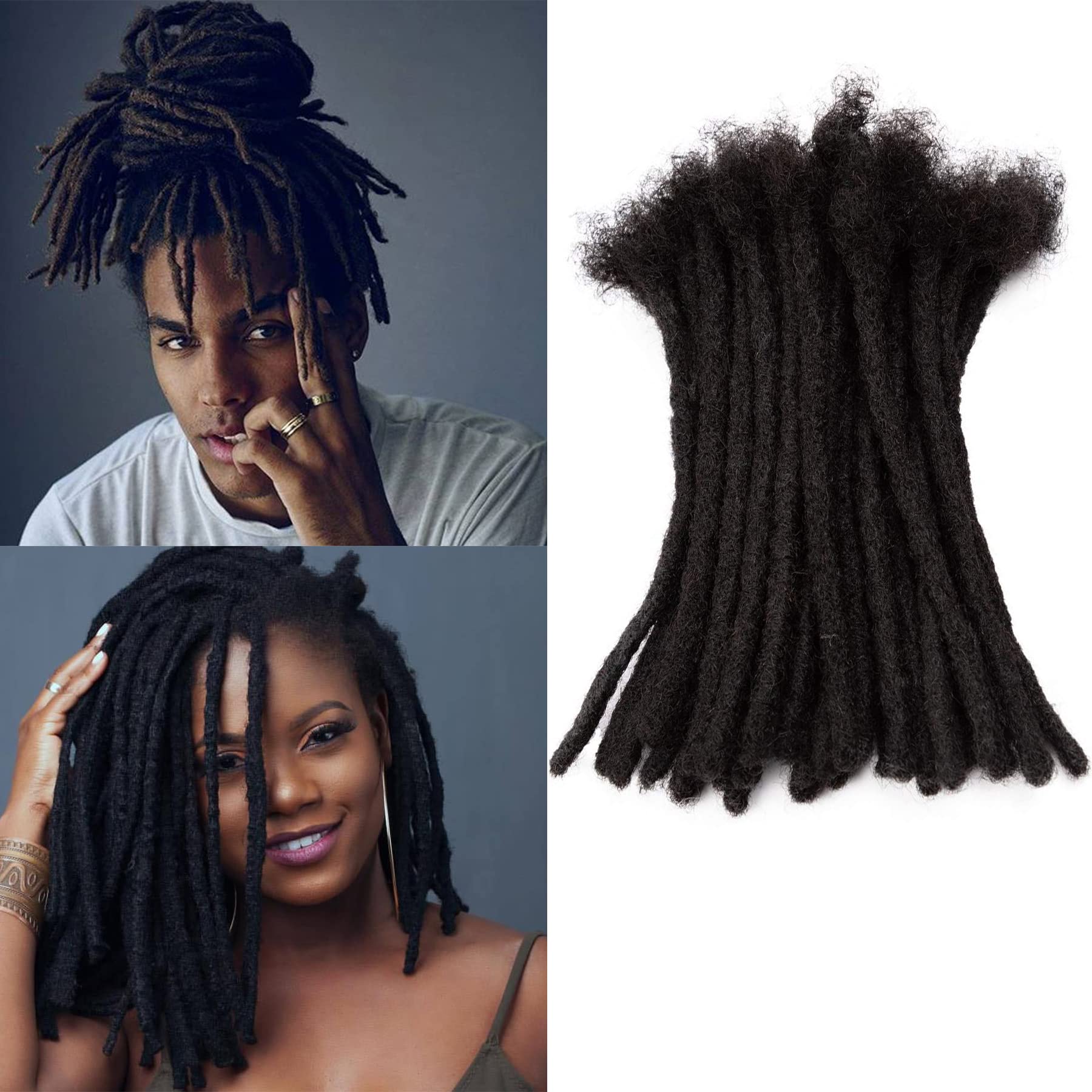TAOYEMY Dreadlock Extensions 12 Inch 10 Strands/Pack, 100% Real Human Hair, Afro Kinky Style for Women & Men (1B, 0.8cm-12inch-10 pieces)